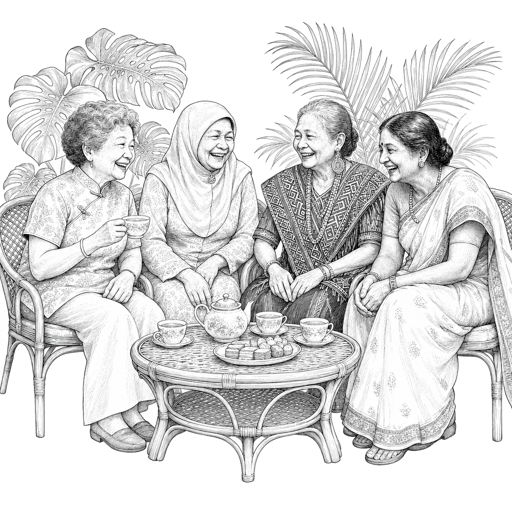 Residents sharing tea around a table